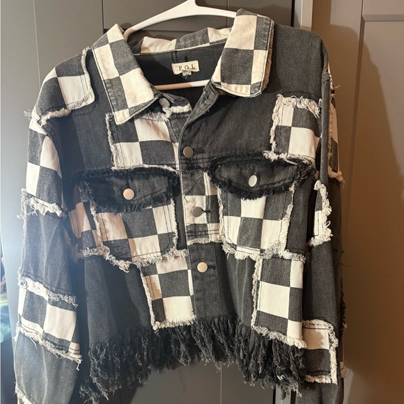 P.O.L Denim checkered distressed jacket in Black - Picture 1 of 6